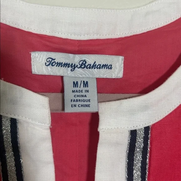 Tommy Bahama Two Palms Split Neck Shift Dress 100% Linen SZ Medium - Picture 3 of 6